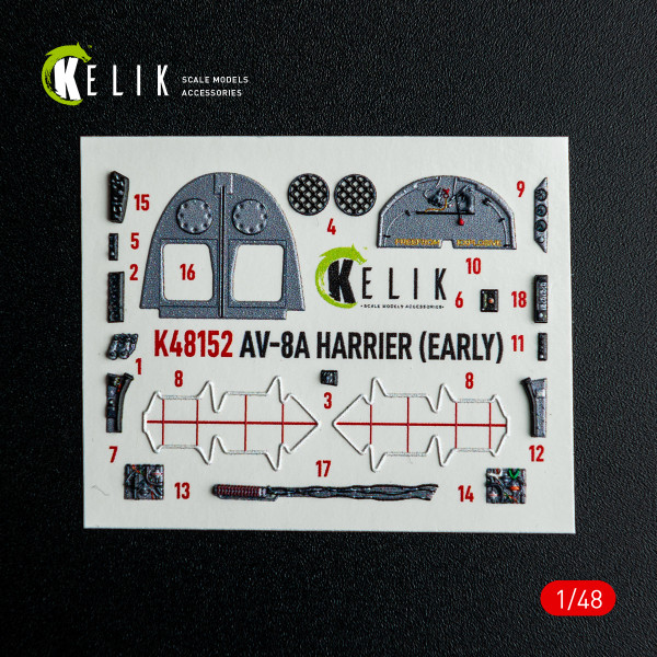 AV-8A HARRIER (Early) - 3D Декаль Інтер'єр для набору Kinetic 1/48 Kelik K48152