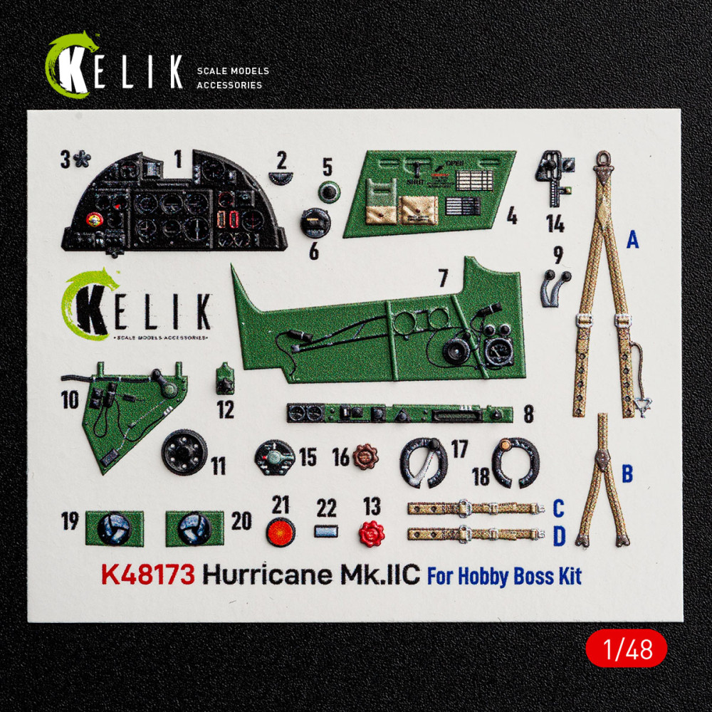 Hurricane Mk.IIC - 3D Декаль Інтер'єр для набору HobbyBoss 1/48 Kelik K48173