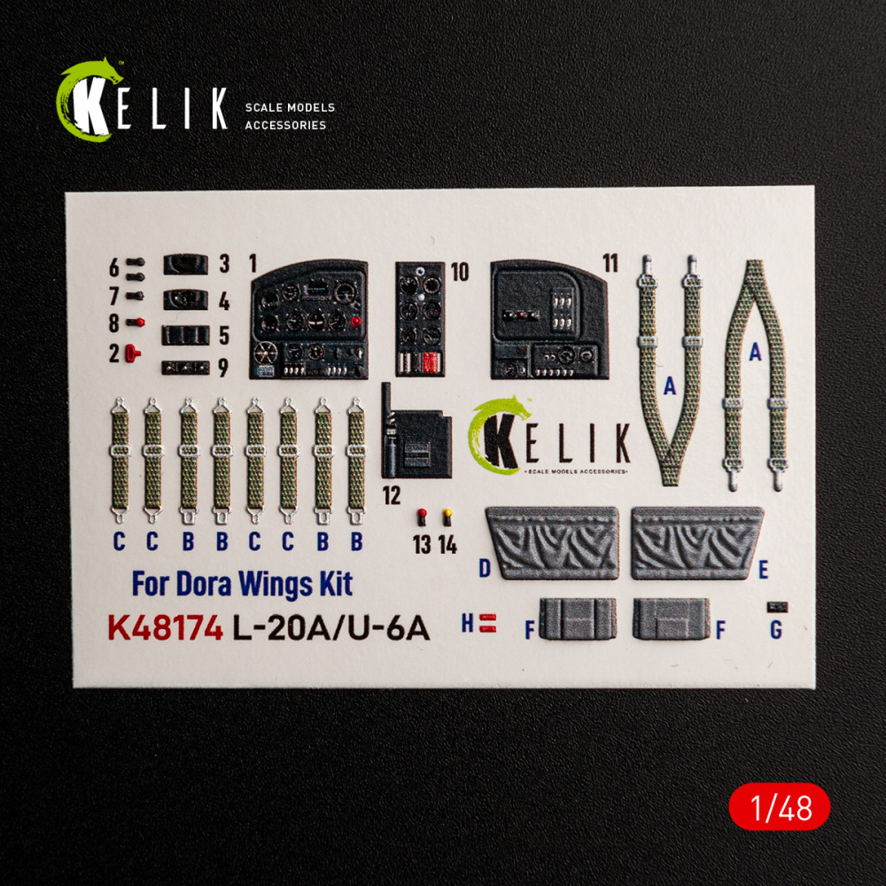 L-20A/U-6A тип 1 - 3D Декаль Інтер'єр для набору Dora Wings 1/48 Kelik K48174