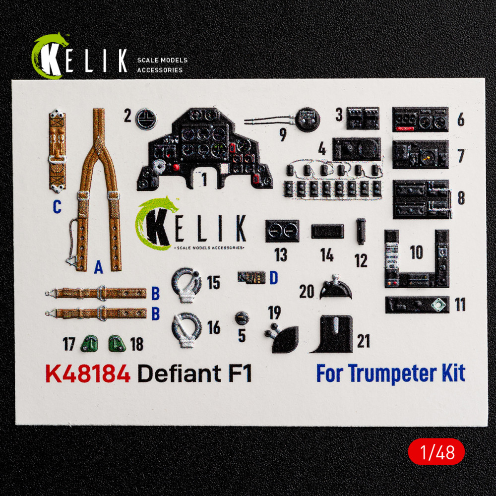 Defiant F1 - 3D Декаль Інтер'єр для набору Trumpeter 1/48 Kelik K48184