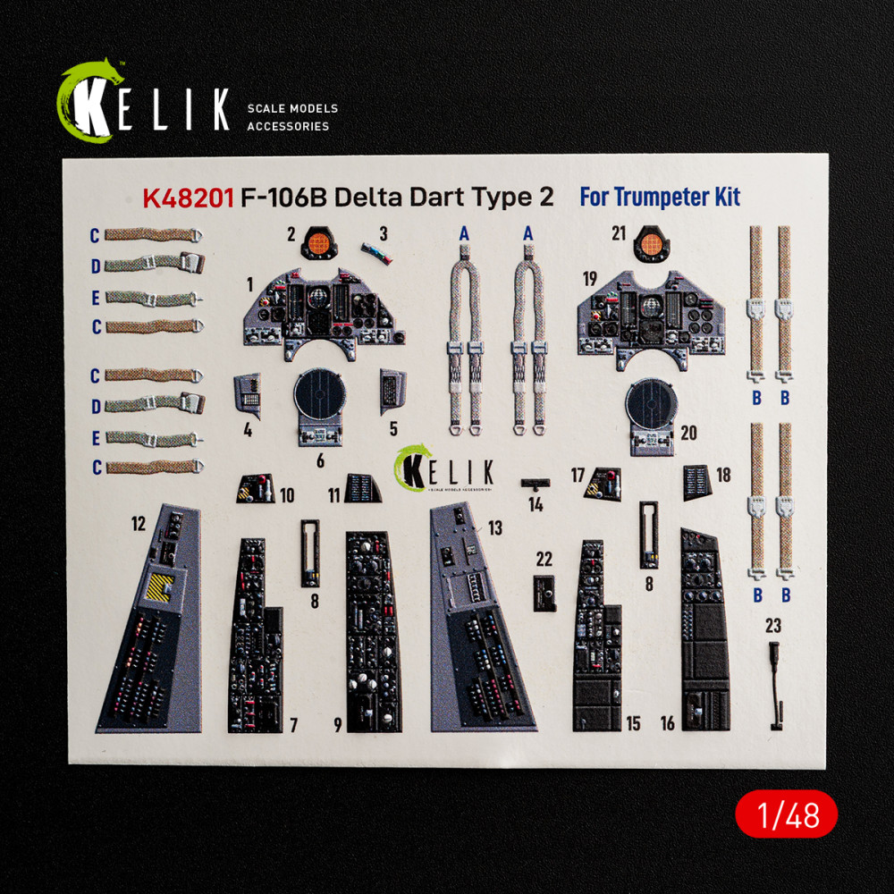 F-106B Delta Dart Type 2- 3D Декаль Інтер'єр для набору Trumpeter 1/48 Kelik K48201