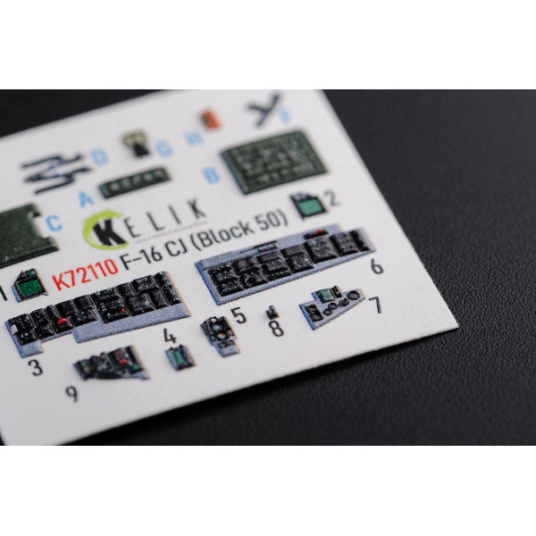 F-16 CJ (Block 50) interior 3D decals for Tamiya kit 1/72 Kelik K72110
