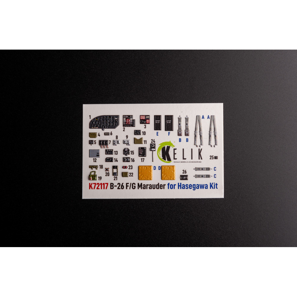 B-26 F/G Marauder interior 3D decals for Hasegawa kit 1/72 Kelik K72117