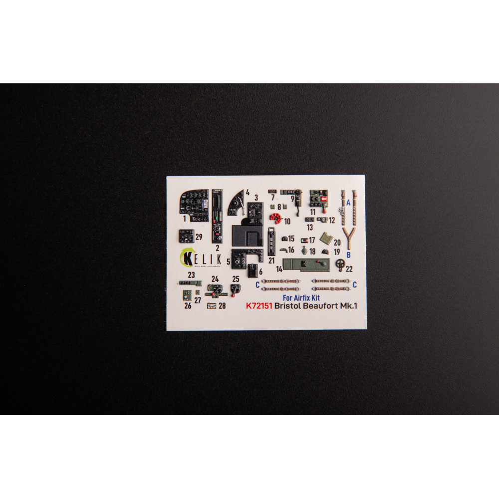 Bristol Beaufort Mk.1 interior 3D decals for Airfix kit 1/72 Kelik K72151