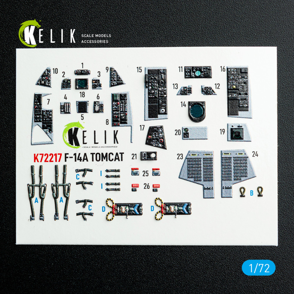 F-14A Tomcat - interior 3D decals for  HobbyBoss kit 1/72 Kelik K72217