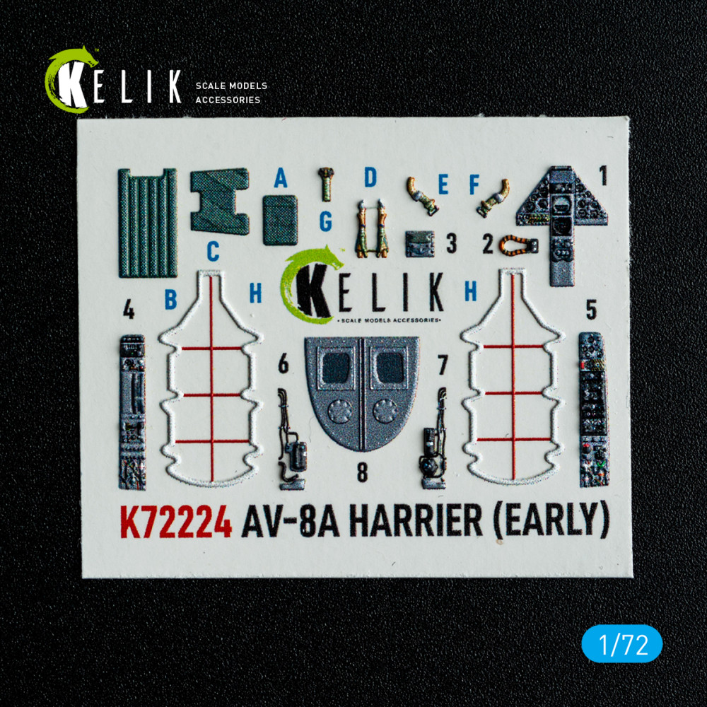 AV-8A Harrier (early) - interior 3D decals for Italeri kit (1/72) Kelik K72224