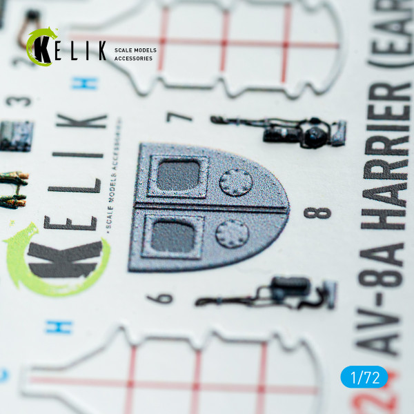 AV-8A Harrier (early)  - 3D Декаль Інтер'єр для набору Italeri 1/72 Kelik K72224