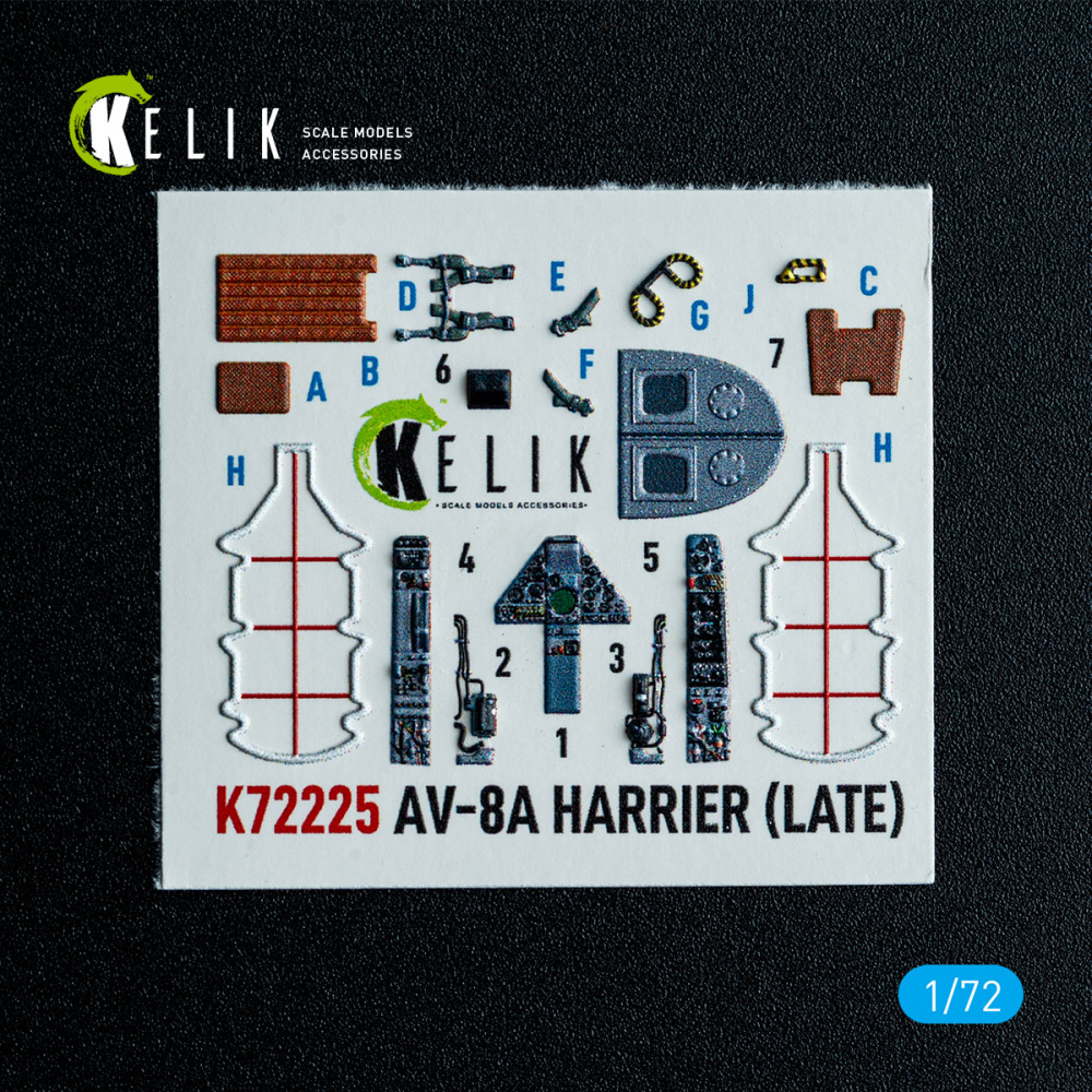 AV-8A Harrier (late) - interior 3D decals for Italeri kit (1/72) Kelik K72225