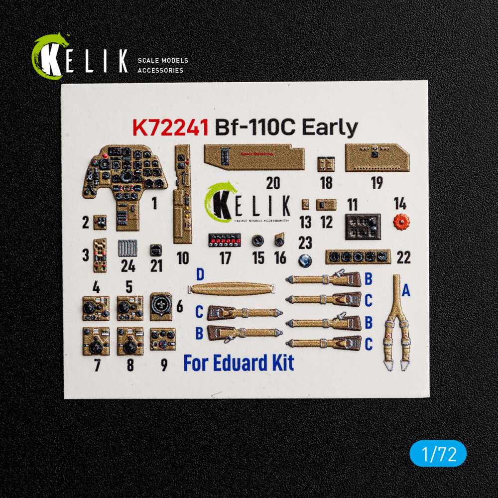 Bf-110C Early - 3D Декаль Интерьер для набора Eduard 1/72 Kelik K72241