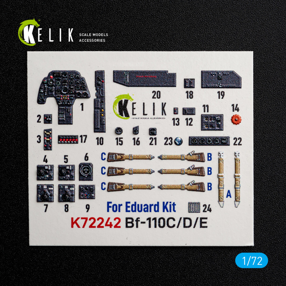 Bf-110C/D/E - 3D Декаль Интерьер для набора Eduard 1/72 Kelik K72242