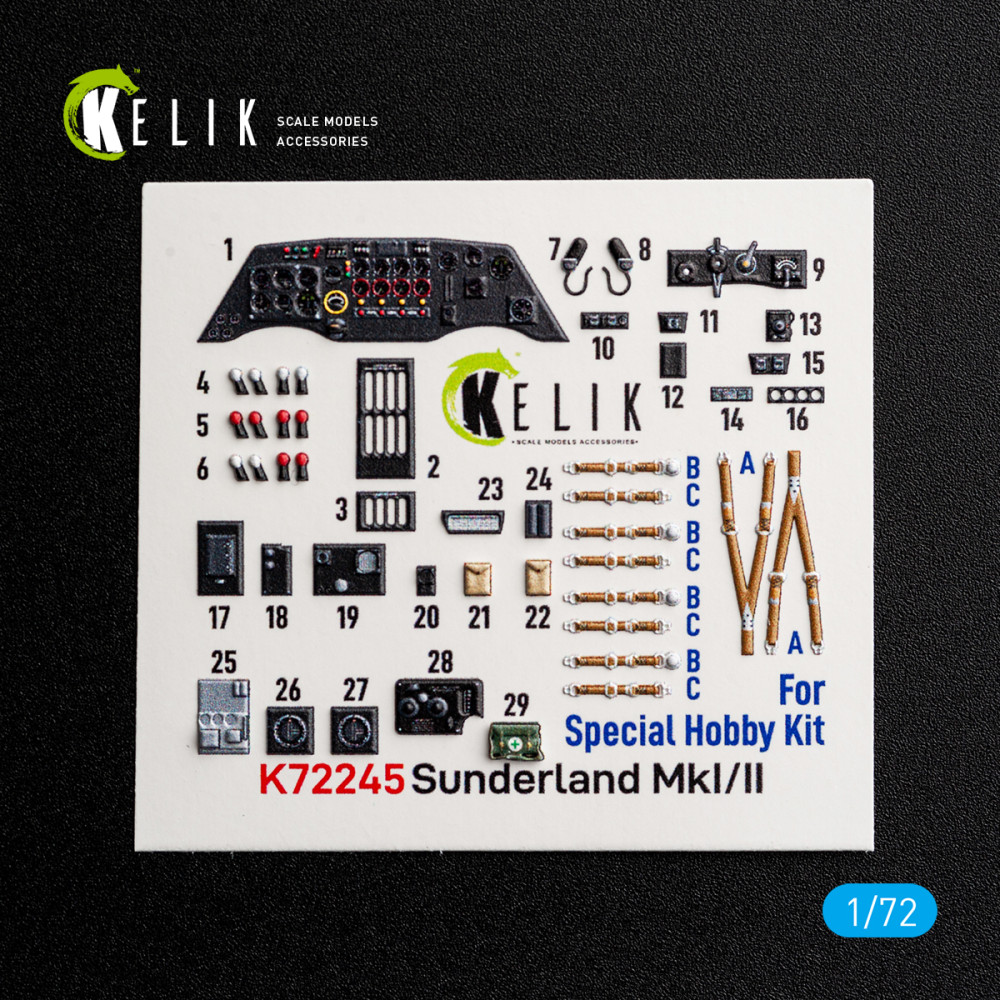 Sunderlend MkI/II - 3D Декаль Интерьер для набора Special Hobby 1/72 Kelik K72245