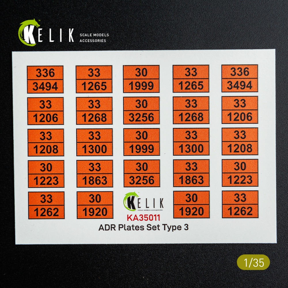Набір номерних знаків ADR, тип 3 - Декаль для моделей, 3D-декаль. 1/35 Kelik KA35011
