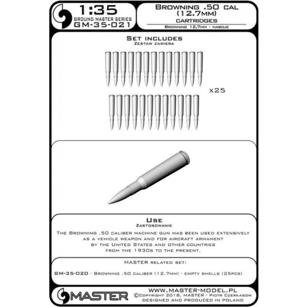 Browning .50 caliber (12.7mm) - cartridges (25pcs) 1/35 Master 35-021