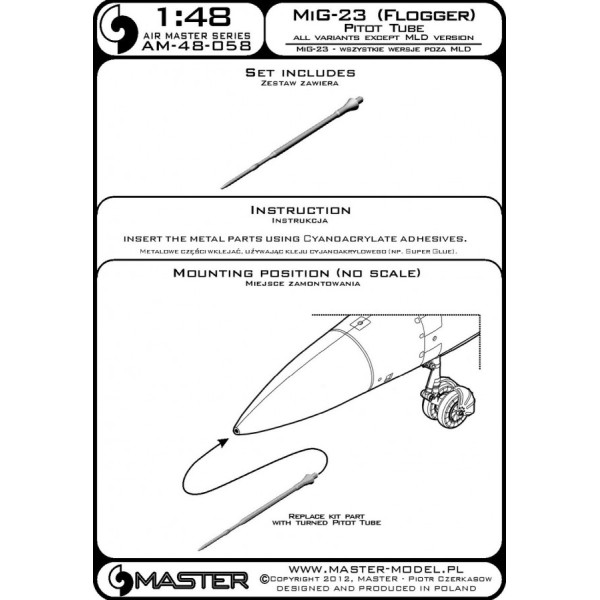 МіГ-23 (Flogger) - трубка Піто (всі варіанти, крім версії MLD) 1/48 Master 48-058