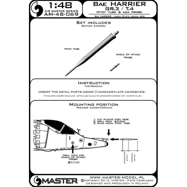 Harrier GR.3 / T.4 - Трубка Піто і датчик кута атаки 1/48 Master 48-069