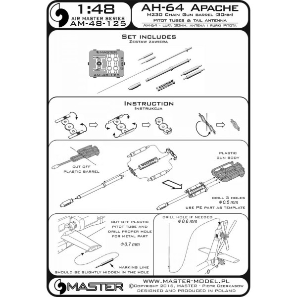AH-64 Apache - M230 Chain Gun barrel (30mm), Pitot Tubes and tail antenna 1/48 Master 48-125