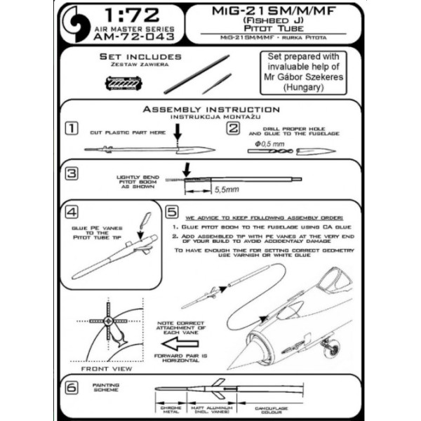 MiG-21SM/M/MF (Fishbed J) - Pitot Tube 1/72 Master 72-043