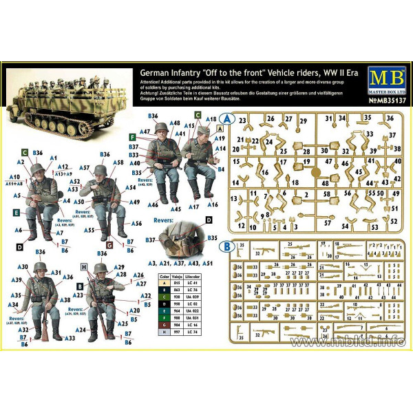 German Infantry "Off to the front" Vehicle riders, WW II Era   1/35 MasterBox 35137