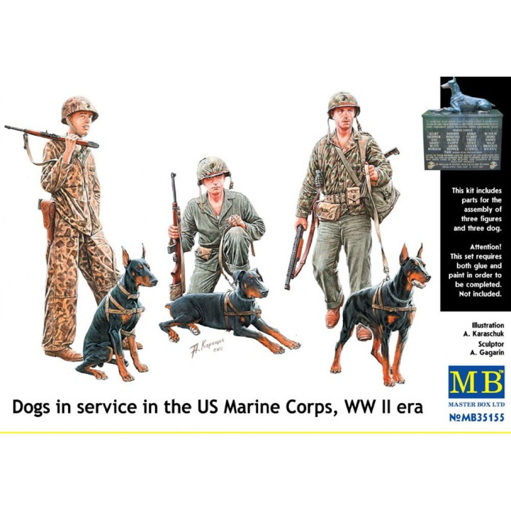 Dogs in service in the US Marine Corps, WW II era  1/35 MasterBox 35155