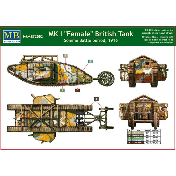 MK I "Female" British Tank, Somme Battle period, 1916 1/72 MasterBox 72002