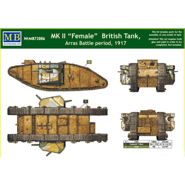  MK II Female British Tank, Arras Battle period, 1917   1/72 MasterBox 72006