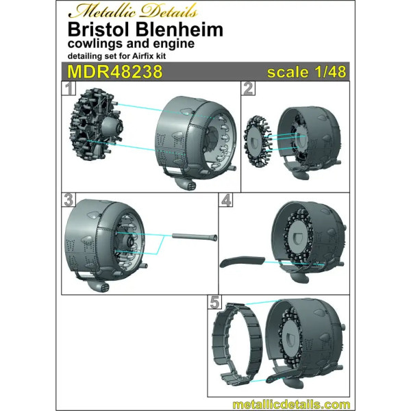 Bristol Blenheim. Cowlings and engines  (3D printed) for AirFix  1/48 METALLIC DETAILS MDR48238