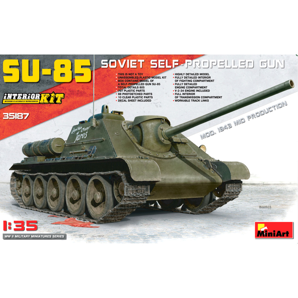 СУ-85 Радянська самохідна установка. Набір з повним інтер'єром 1/35 MiniArt 35187 СУ-85 Радянська самохідна установка. Набір з повним інтер'єром 1/35 MiniArt 35187