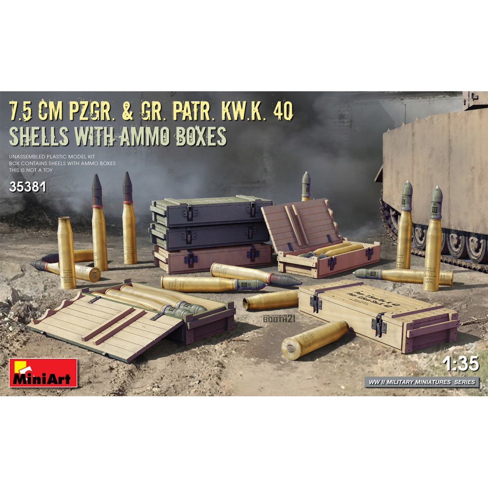 7.5 CM PZGR. & GR. PATR. KW.K. 40 shells with ammo boxes 1/35 MiniArt 35381