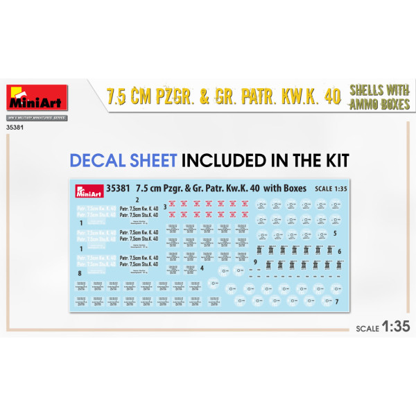 7.5 CM PZGR. & GR. PATR. KW.K. 40 shells with ammo boxes 1/35 MiniArt 35381