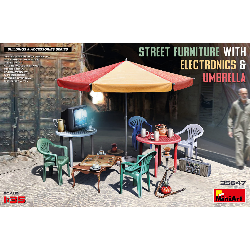 STREET FURNITURE WITH ELECTRONICS & UMBRELLA 1/35 MiniArt 35647