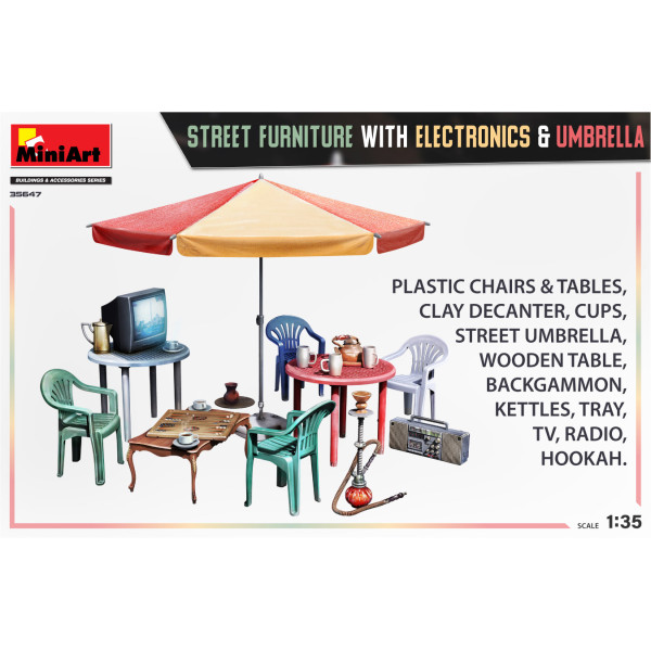 STREET FURNITURE WITH ELECTRONICS & UMBRELLA 1/35 MiniArt 35647