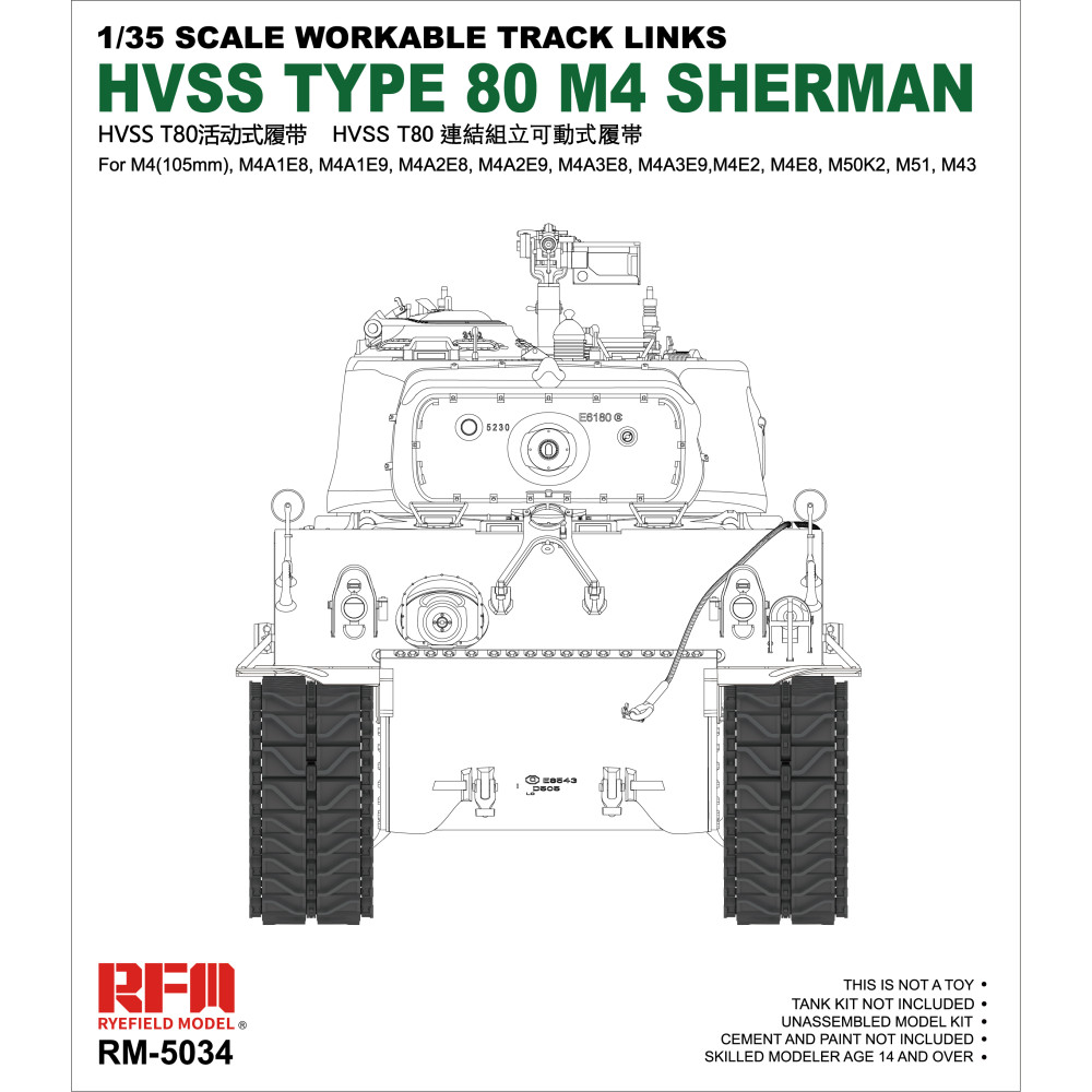 Workable track links Type 80 For M4.HVSS Sherman 1/35 RFM 5034