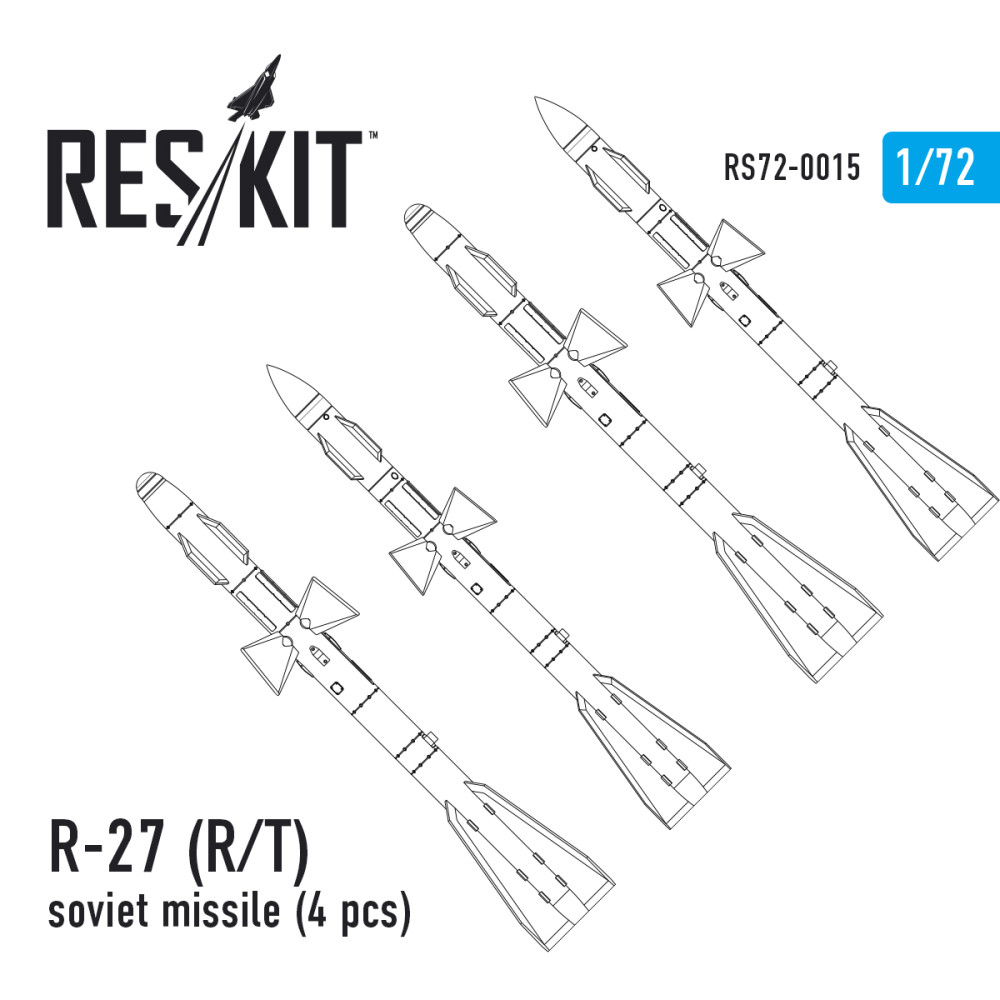 R-27 (R,T)  soviet missile  (4 pcs)  1/72 ResKit RS72-0015