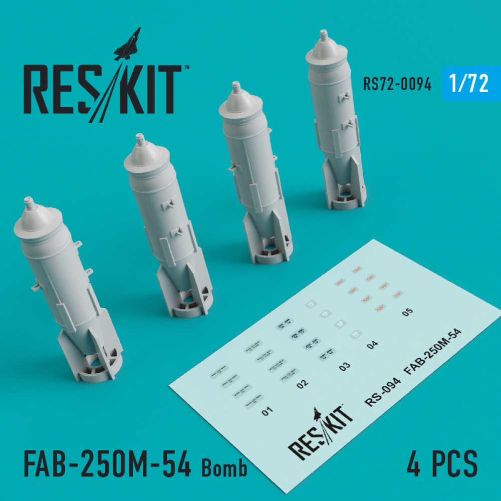 Бомба ФАБ-250М-54 (4 шт) 1/72 ResKit RS72-0094 Бомба ФАБ-250М-54 (4 шт) 1/72 ResKit RS72-0094