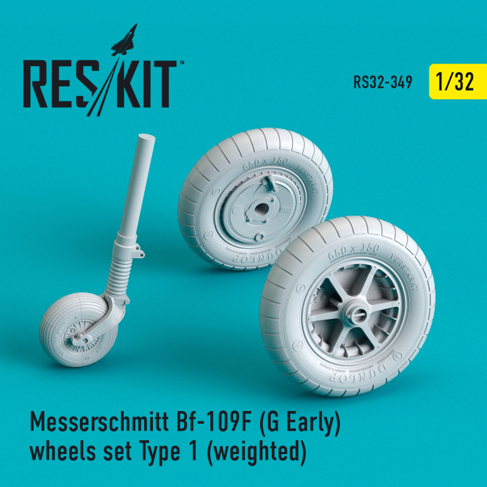 Комплект коліс Messerschmitt Bf-109F (G Early) Тип 1 (навантажений)  1/32 ResKit RS32-0349