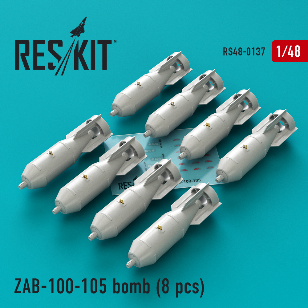 ZAB-100-105 bomb (8 pcs) (Su-7, Su-17, Su-22, Su-24, Su-25, Su-34, MiG-21, MiG-27) 1/48 ResKit RS48-0137