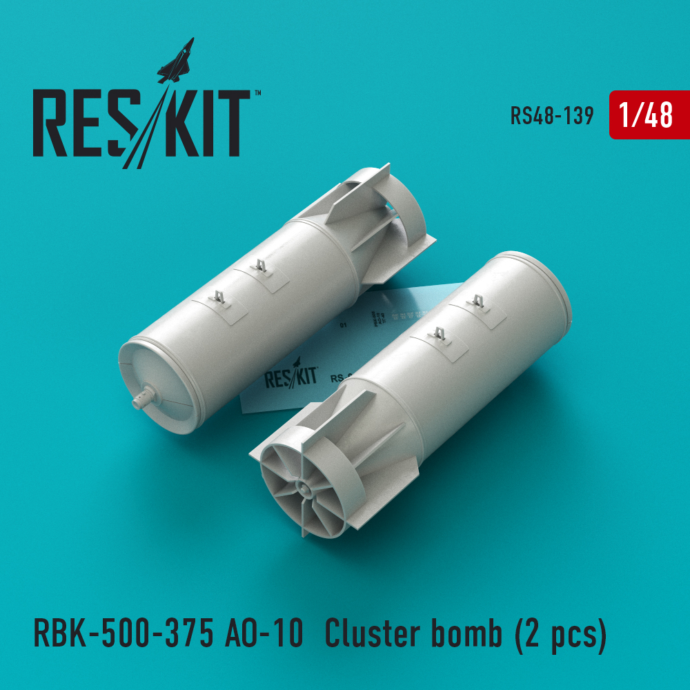 RBK-500-375 АО-10  Cluster bomb (2 pcs) Su-17, Su-24, Su-25, Su-34, MiG-21, MiG-27   1/48 ResKit RS48-0139