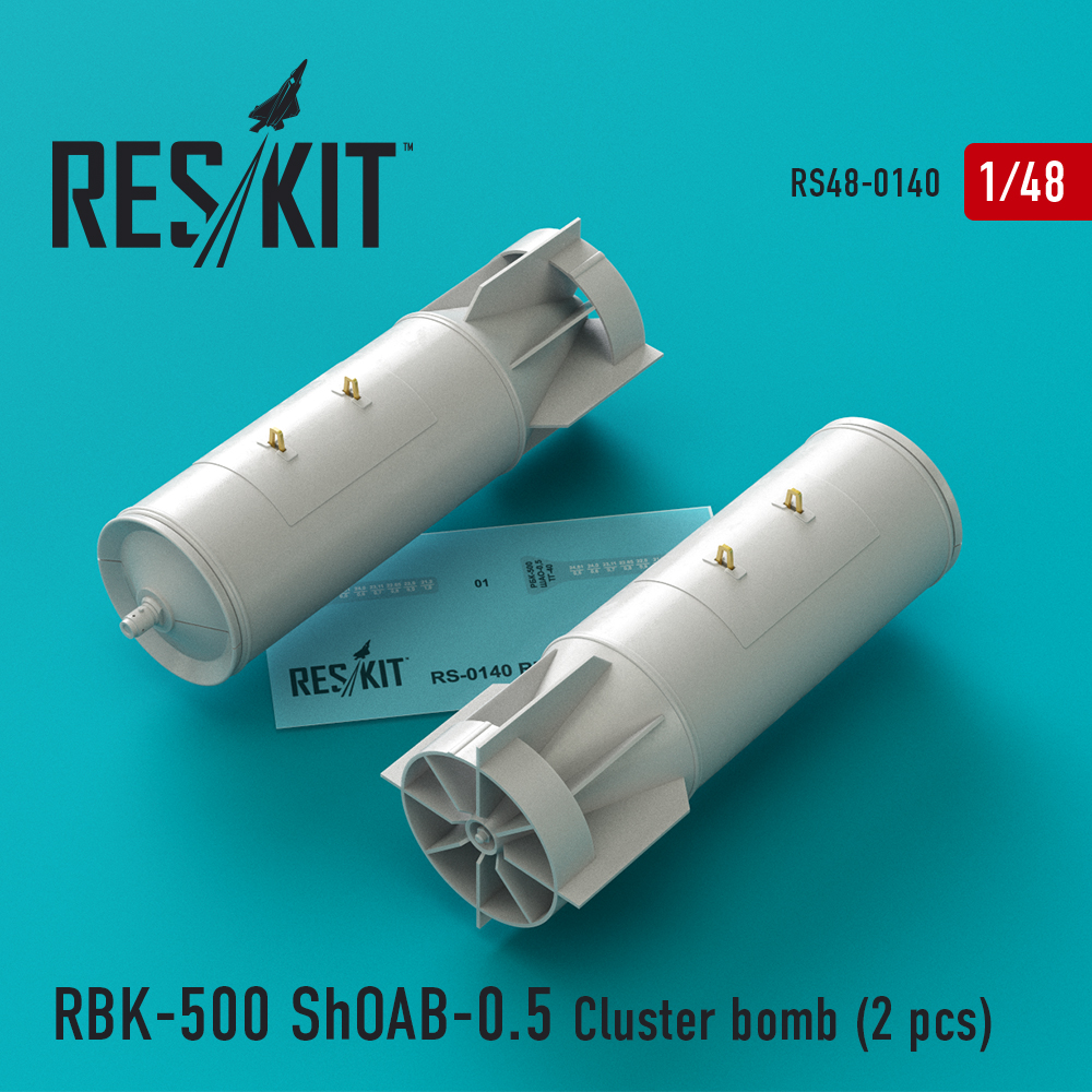 RBK-500 ShOAB-0.5 Cluster bomb (2 pcs)  (Su-17, Su-22, Su-24, Su-25, Su-34) 1/48 ResKit RS48-0140