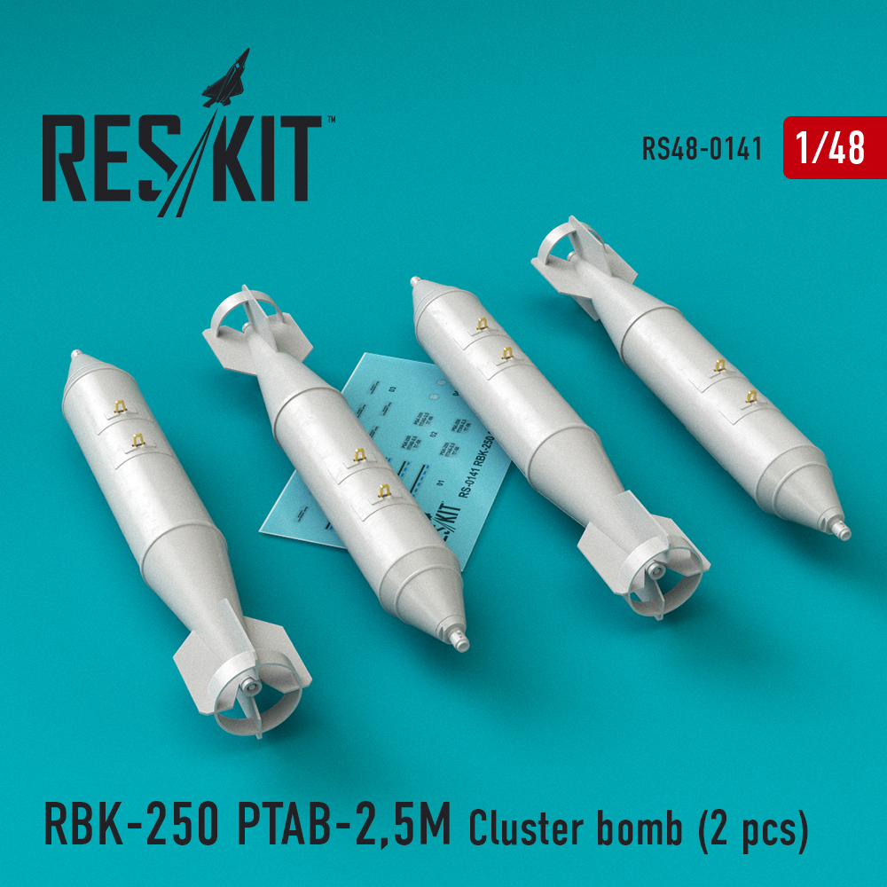 RBK-250 PTAB-2,5M Cluster bomb (4 pcs)  (Su-7, Su-17, Su-22, Su-24, Su-25, Su-34, MiG-21, MiG-27) 1/48 ResKit RS48-0141
