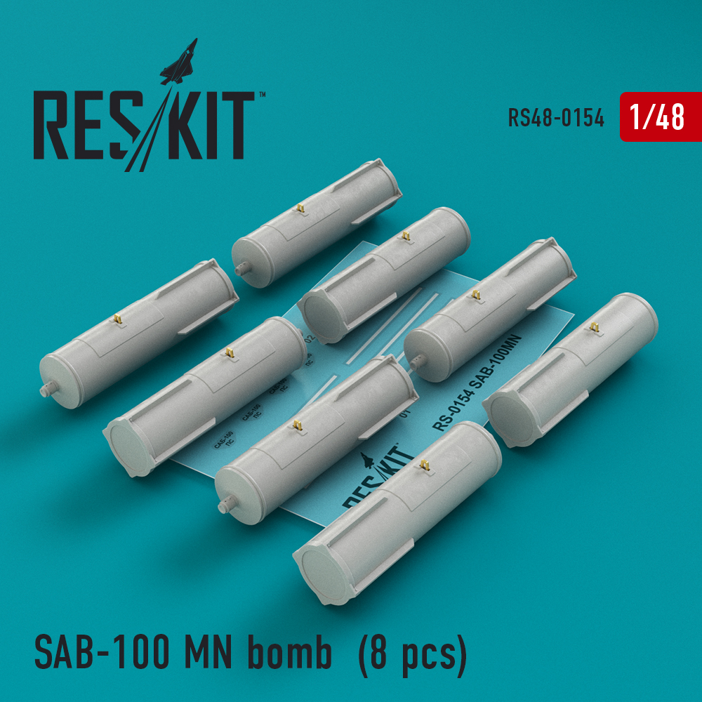 SAB-100 MN bomb (8 pcs) Su-7, Su-17, Su-24, Su-25, Su-27, Su-30, Su-34, MiG-21, MiG-27, Yak-38, Jak-130 1/48 ResKit RS48-0154