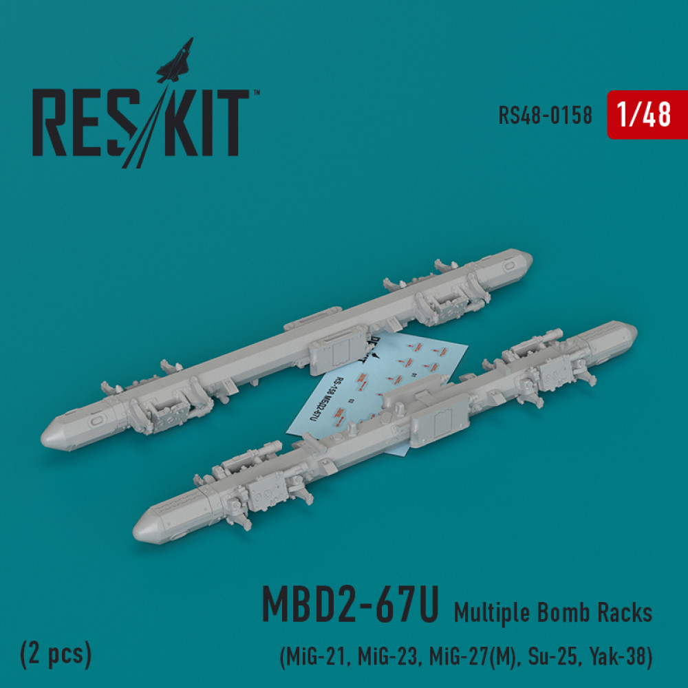 MBD2-67U (2 шт.) Стійки з декількома бомбами (МіГ-21, МіГ-23, МіГ-27 (М), МіГ-29К, Су-25, Як-38) 1/48 ResKit RS48-0158 MBD2-67U (2 шт.) Стійки з декількома бомбами (МіГ-21, МіГ-23, МіГ-27 (М), МіГ-29К, Су-25, Як-38) 1/48 ResKit RS48-0158