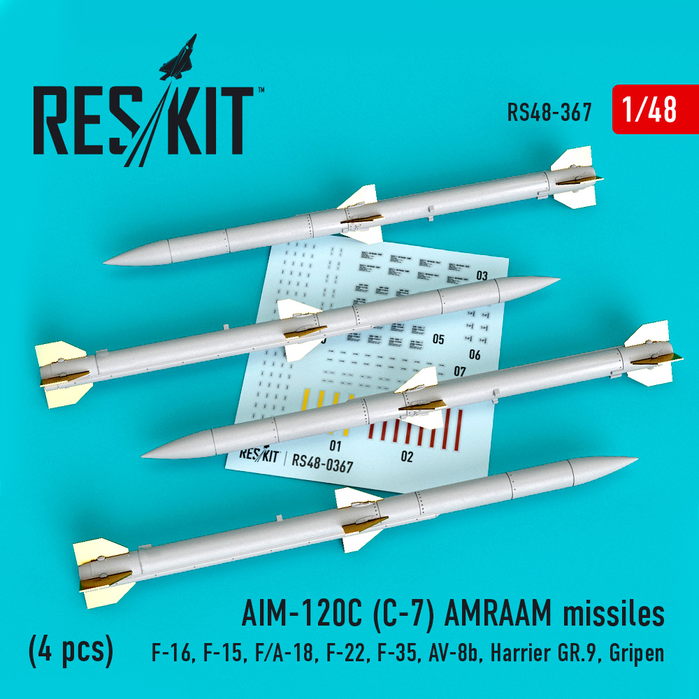 AIM-120C (C-7) AMRAAM missiles (4 pcs) 1/48 ResKit RS48-0367