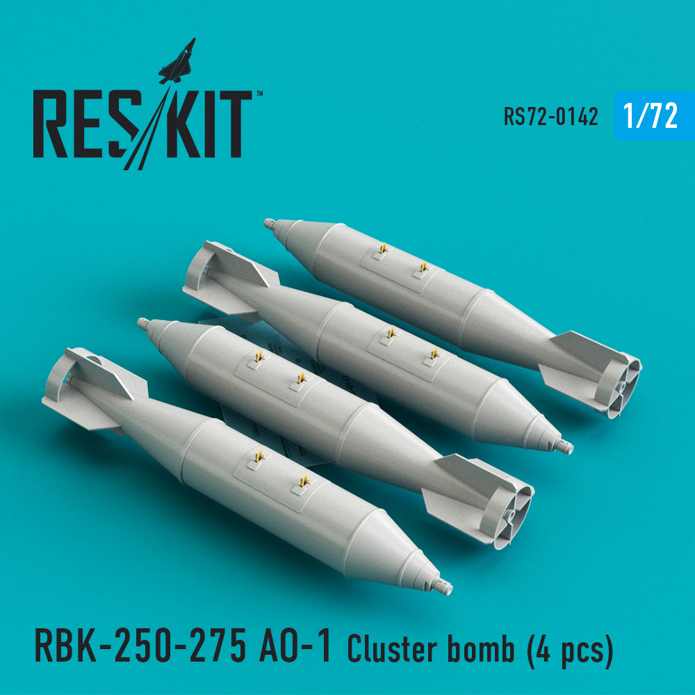 RBK-250-275 AO-1 Cluster bomb (4 pcs) (Su-7, Su-17, Su-22, Su-24, Su-25, Su-34, MiG-21, MiG-27)  1/72 ResKit RS72-0142