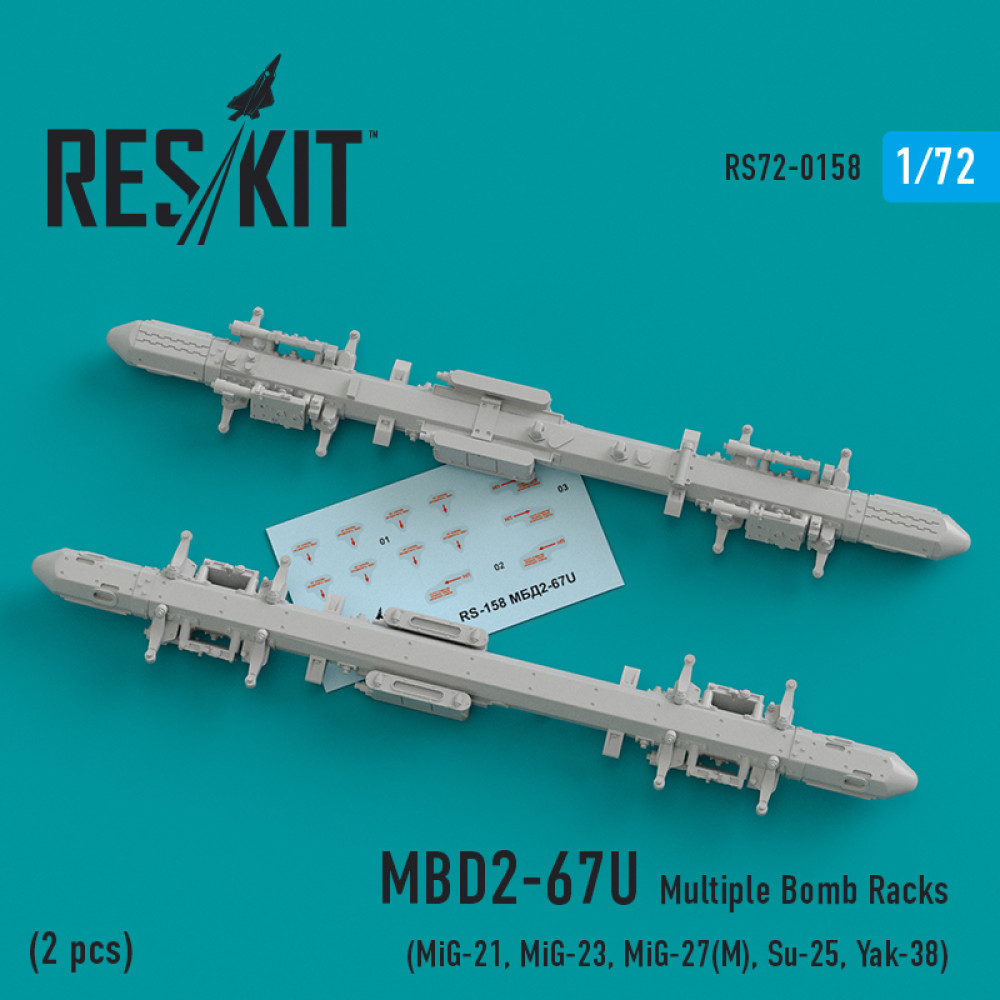 MBD2-67U (2 pcs) Multiple Bomb Racks  (MiG-21, MiG-23, MiG-27(М), Su-25, Yak-38) 1/72 ResKit RS72-0158
