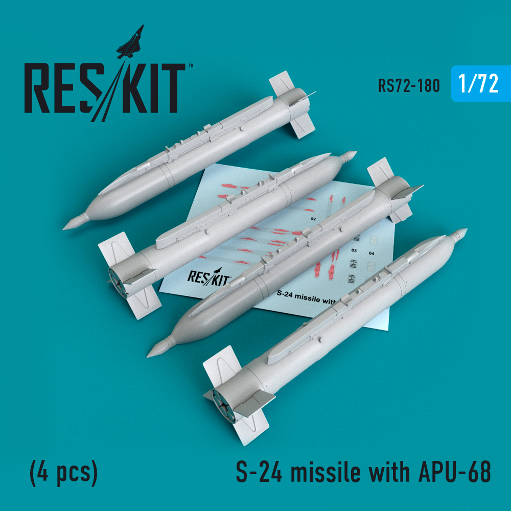 S-24 missile  with APU-68  (4 pcs)  MiG-21, Mig-23, Mig-27, Mig-29,Su-7, Su17, Su-25, Su-24, Mi-24 1/72 ResKit RS72-0180