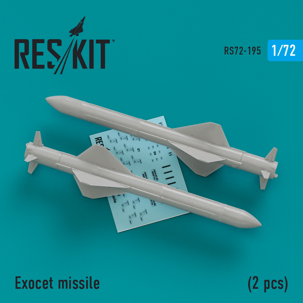 Ракети Exocet (2 шт) Super Etendart, Mirage 2000 1/72 ResKit RS72-0195