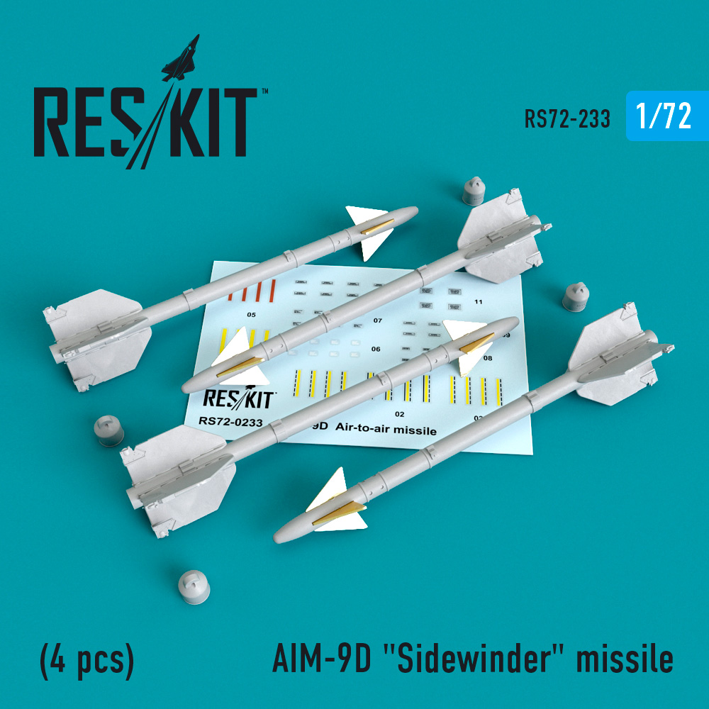 AIM-9D "Sidewinder" missile (4 PCS) A-4, A-6, A-7, F-4, F-8, F-100, F-104, F-105,  Mirage III ResKit RS72-0233