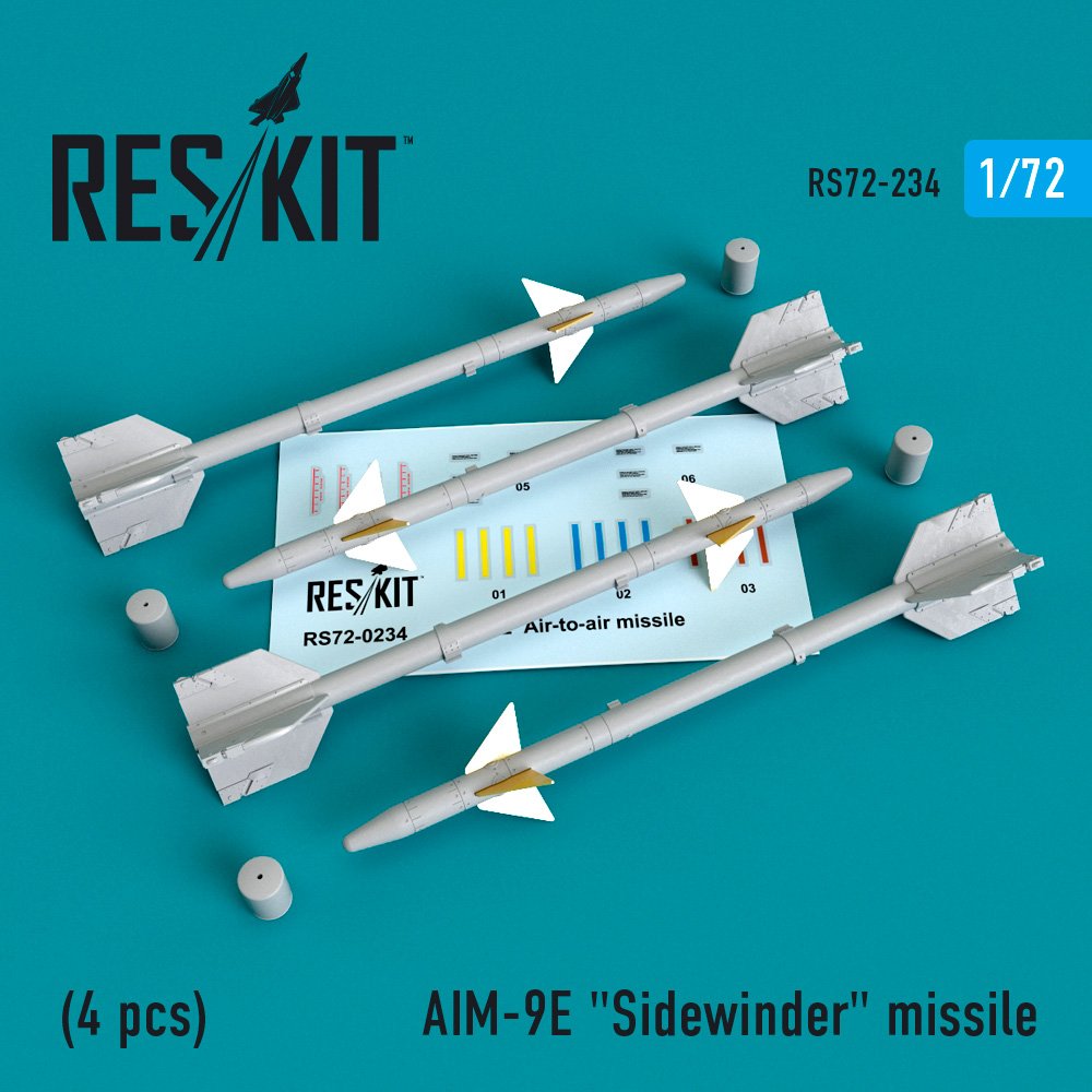 AIM-9E "Sidewinder" missile (4 PCS) A-4, A-6, A-7, F-4, F-8, F-100, F-104, F-105,  Mirage III ResKit RS72-0234