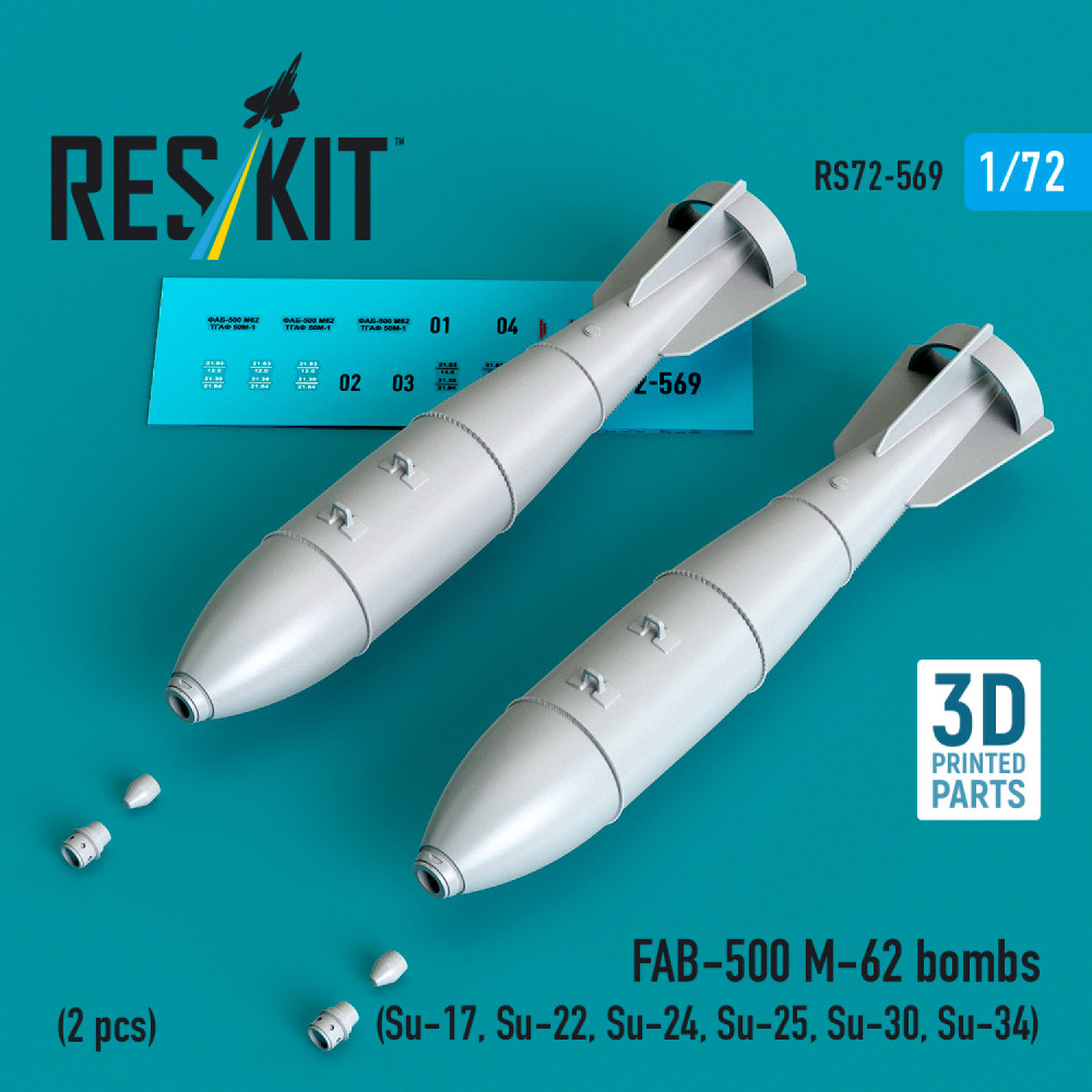 Бомби ФАБ-500 М-62 (2 шт.) (3D-друковані) 1/72 ResKit RS72-0569
