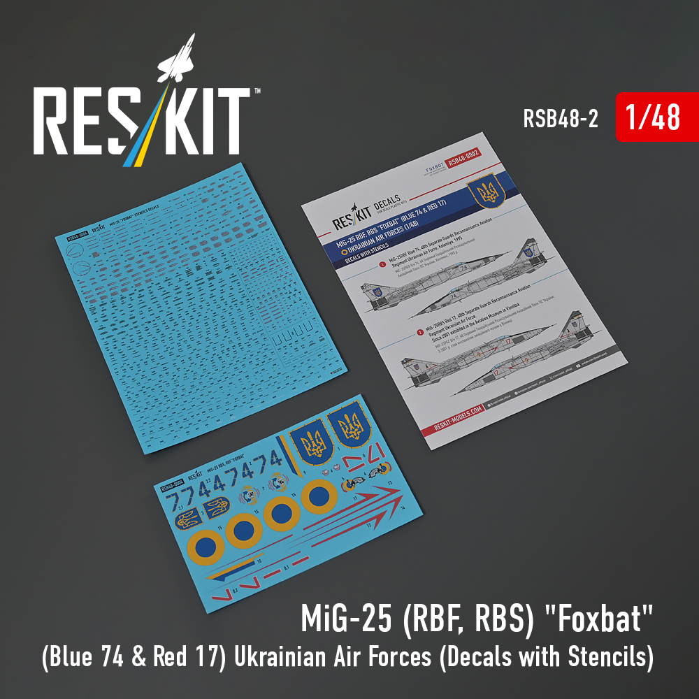 MiG-25RBF, RBS "Foxbat" (Blue 73 & Red 19) Ukrainian Air Forces (Decals with Stencils) 1/48 ResKit RSB48-0002